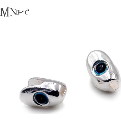 MNFT 8Pcs Silver Baitfish Heads With 3D Eyes For Fly Fishing Materials Fish Skull Weighted Heads