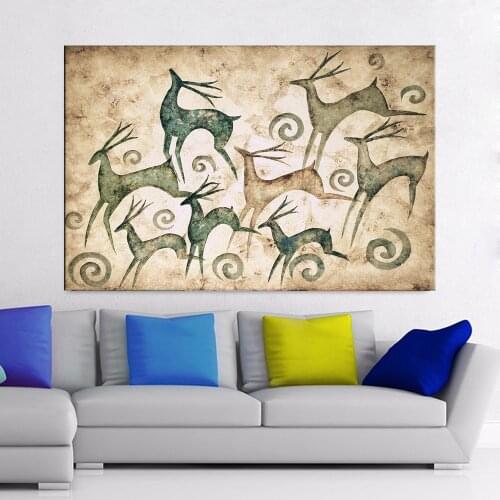 Abstract Art Deer Wall Pictures Canvas Painting Poster Nordic Art Canvas Prints Retro Living Room Home Decor