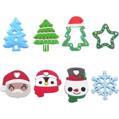 Chenkai 5pcs Silicone Teether Baby Santa Claus Christmas Tree Star Snow Man Teething DIY Infant Dental Comfortable Pacifier