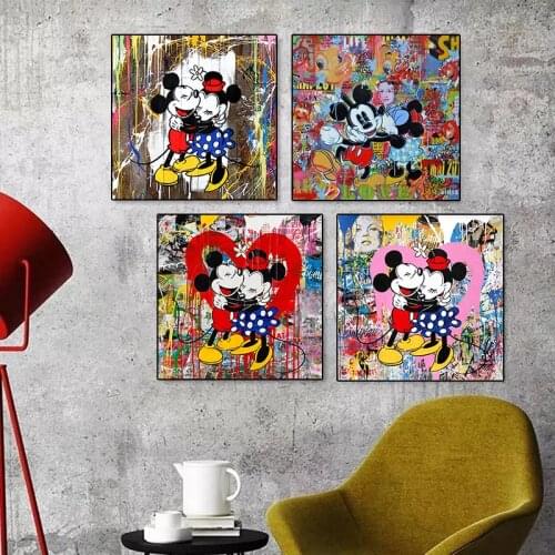 Disney Graffiti Mickey Mouse Donald Duck Canvas Painting Posters Prints Wall Street Art Pictures for Living Room Decor Cuadros