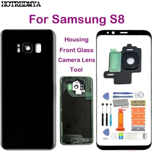 For Samsung Galaxy S8 G950 G950F SM-G950F G950FD Front Touch Glass+Rear Back Battery Door Housing Cover+Outer Camera Lens