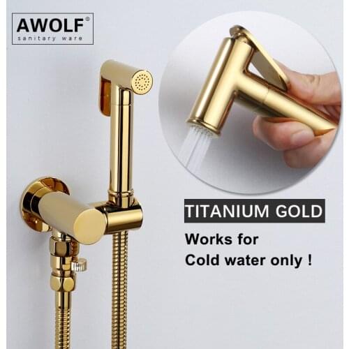 Solid Brass Douche kit Titanium Gold Handheld Toilet Bidet Sprayer Bathroom Swivel Holder Shattaf Shower Bidet Faucet AP2281