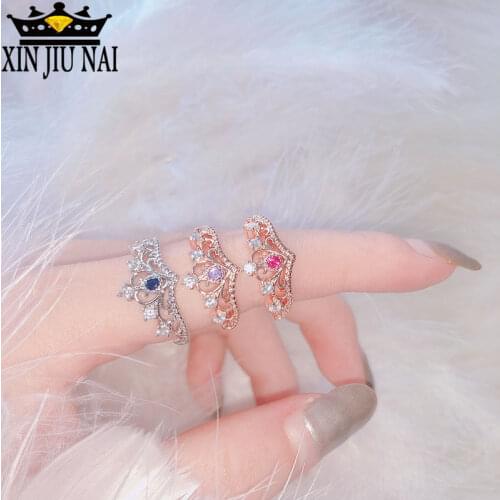 Europe and the United States creative minimalist diamond ladies ring crown shape amethyst sapphireruby 18k rose gold ring 925