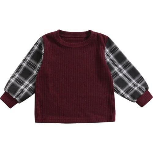 FOCUSNORM 2-7Y Autumn Winter Kids Girls Sweater Tops Plaid Printed Patchwork Long Sleeve Pullover Knit Outwear