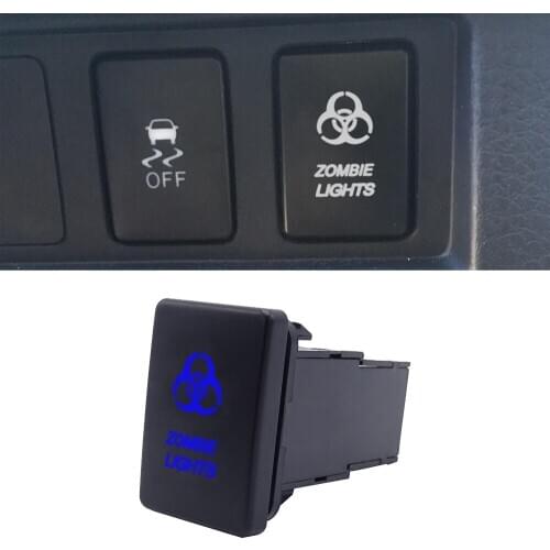 Wsen Push Button with Zombie Lights Symbol Blue Backlight ON-Off Switch with Connector Wire Kit Fit For Toyota Yaris Tacoma RAV4
