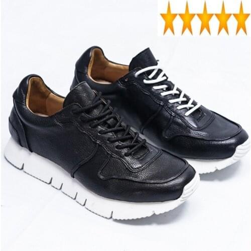 Mens Lace Up Genuine Vintage Leather Light Weight Joggers Sneakers Casual White Male Brand Fashion Platform Shoes Trainers