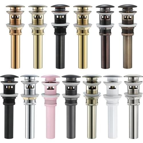 Brass Drain Black/White/Chrome Plated/Gold/rose gold/ORB Bathroom Basin Push Down Pop-Up Drain With/Without Overflow Hole Design