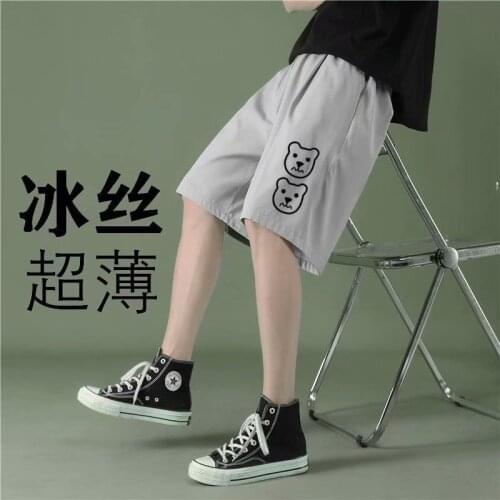 Summer thin breathable mens casual straight ice silk shorts trend loose couple five-point pants sports mens pants