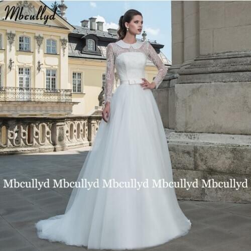 Mbcullyd Vintage Wedding Dresses 2020 Vestido De Noiva Long Sleeves Sashes Lace Princess Tulle Bridal Gowns Plus Size