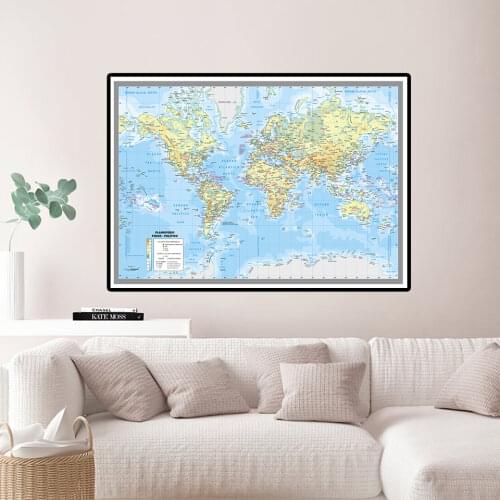 In Spanish 90*60 cm The World Map With Important Cities Canvas Painting Decorative Poster Home Decoration Study Supplies