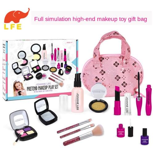 Girls Make up Toy Set Pretend Play Princess Pink Makeup Beauty Safety Non-toxic Kit Toys for Girls Dressing Cosmetic Travel Bag