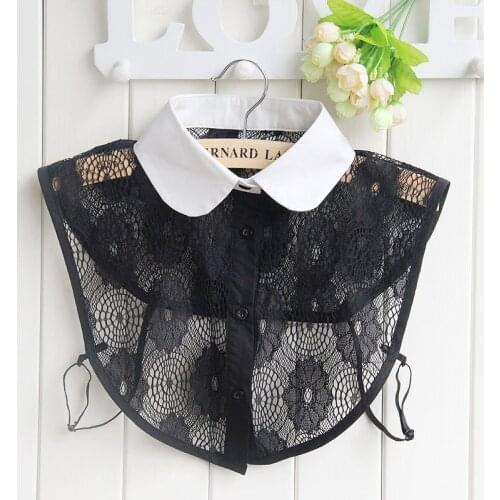 Women Chic Detachable Half Shirt Sweater Fake Collar Lady Embroidery Hollow Lace Flower Cardigan Lapel False Collars Blouse Tops