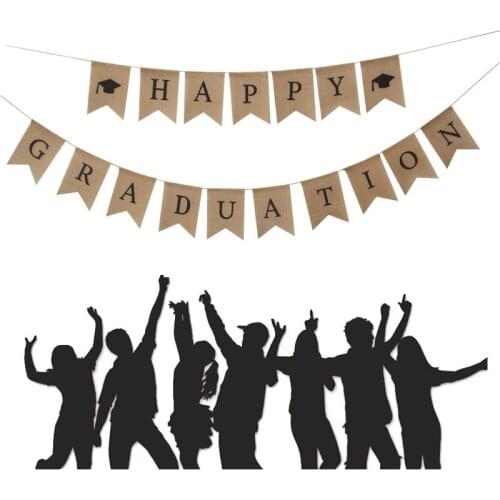 Natural Non-Woven Fabric Happy Graduation Bachelor Hat Pennant Flags School 2021 Graduation Party Celebration Festival Supplies