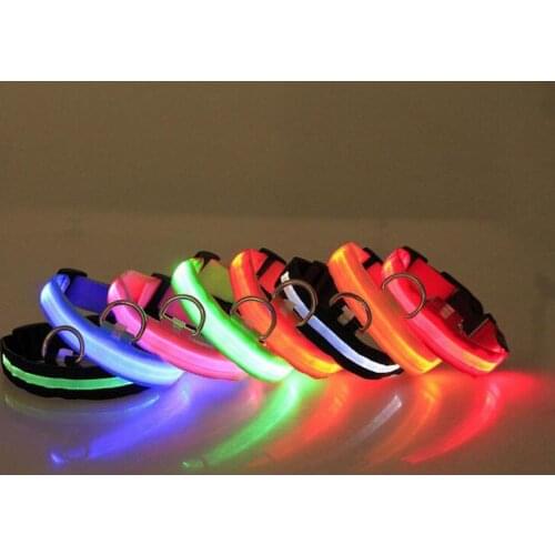 Nylon LED Pet Dog Collar Night Safety Flashing Glow In The Dark Dog Leash Dogs Luminous Fluorescent Collars With Battery