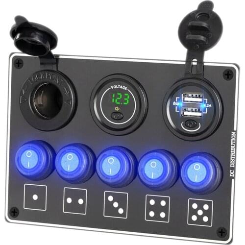 New 5 Gang Switch Panel With 4.2A Dual USB Socket 12V LED Voltmeter Short Circuit Protection Switch Fit For Car Boat Marine
