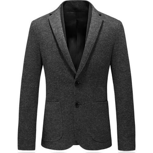 2019 New Fashion Grey Knitted Wool Mens Costume Blazers Suit Jackets Good Quality Autumn Winter Mens Slim Fit Blazer Jacket