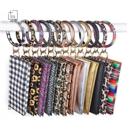 New Big Long wallet Wallet Key Chain Bangle Fabric Embossed PU Leather Bracelet Casual Sporty Keychain