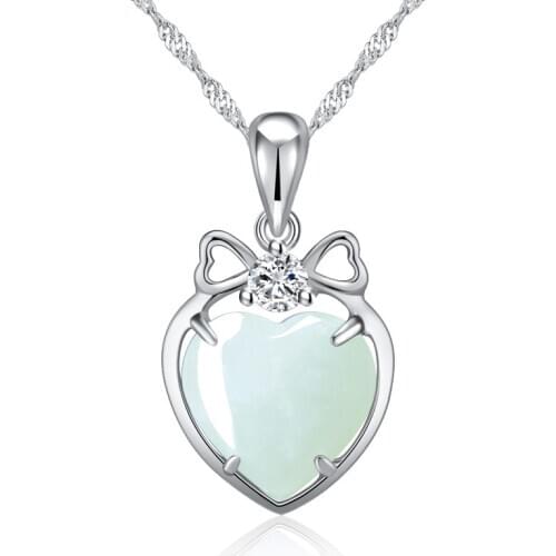 Certificate natural jade heart necklace womens pendant gift with box 925 silver jewelry pendants