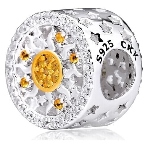 Fits for Bracelets Necklaces Radiant Sunshine Beads with Golden Color 100% 925 Sterling-Silver-Jewelry Charms Free Shipping