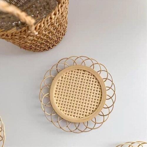 Coasters Lace Cup 1pcs Simple Style For Home Kitchen Living Room Decoration Vintage Hollow Natural Bamboo Handmade Dessert Plate