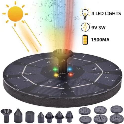 9V3W Solar Fountain Pump Portable LED Floating Solar Powered Water Fountain For Birdbath Garden Backyard Pond Pool Decoration