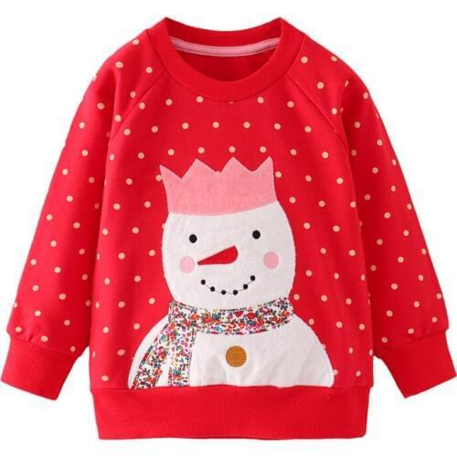 Jumping Meters New Arrival Christmas Sweatshirts for Girls Cotton Snowman Applique Baby Polka Dots Tops Fashion Clothing Girls