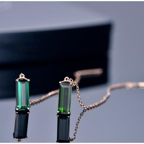 Green Tourmaline Earrings 14K Rose Gold Ear thread fashion custom female Birthday Gift Handmade high-grade jewelry