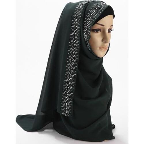 72X175cm Summer Muslim Women Bubble Chiffon Hijab Scarf Rhinestone Glitter Hijabs Femme Musulman Shawls Islamic Headscarf
