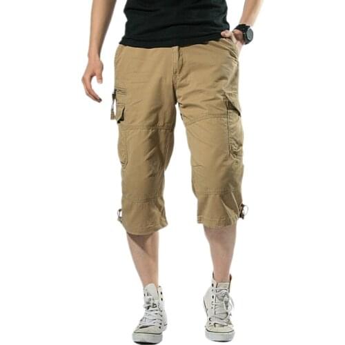 Long Length Cargo Shorts Men 2020 Summer Knee Multi Pocket Casual Cotton Elastic Waist Bermudas Male Military Style Hot o Shorts