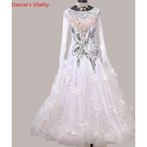 Modern Dance Racing Performance Costume Luxurious Bead Diamond Backless Dress Ballroom National Standard Waltz Jazz Dancing Suit
