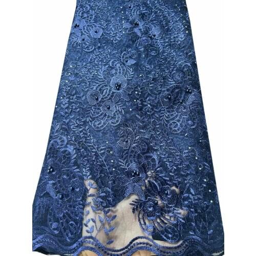 Navy Blue African Lace Fabrics 2021 High Quality Lace Nigerian Tulle Lace Fabric Bride French Net Lace Fabric For Dress ESH076