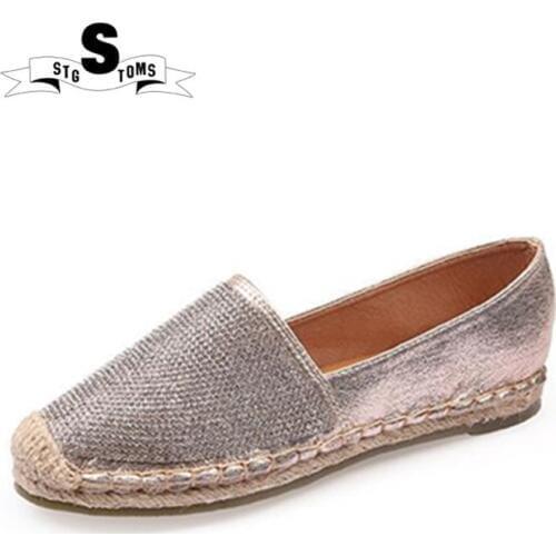 Bling women loafers cane hemp straw fisherman flat heels shoes espadrilles woman lazy flat walking shoes zapatos mujer msw 0132