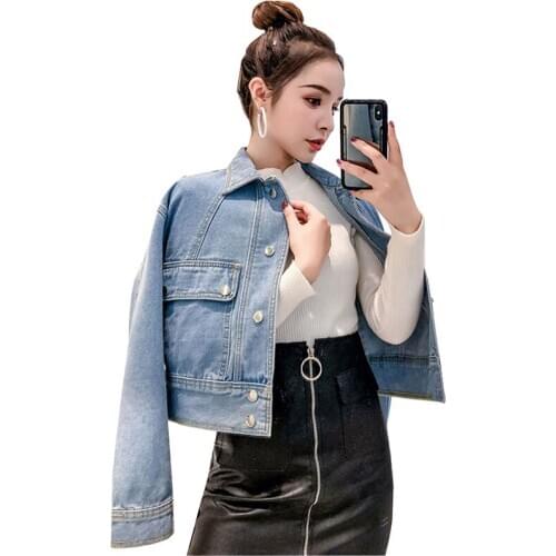 2020 Spring Autumn Womens Denim Short Jacket Fashion Korean Loose Top Outerwear Casual Short Coat Students Jean Jackets 3371