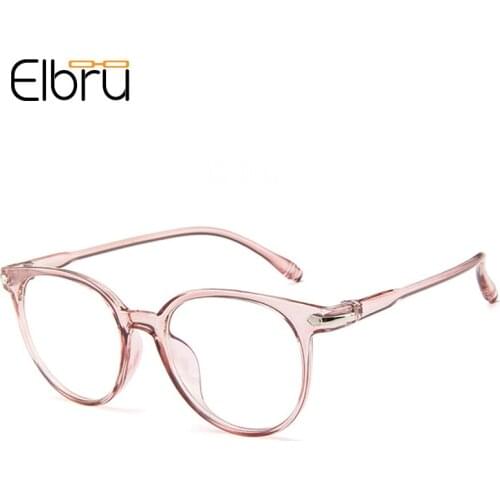 Elbru Vintage Anti Blue Light Glasses Frame Retro Round Ultralight Transparent Jelly Color Eyeglasses Men Women Computer Goggles