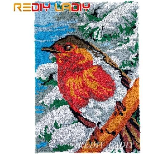 Latch Hook Rug Robin Bird Chunky Yarn Tapestry Kits DIY Carpet Rug Knitted Floor Mat Crocheting Cushion Arts & Crafts 58*87cm