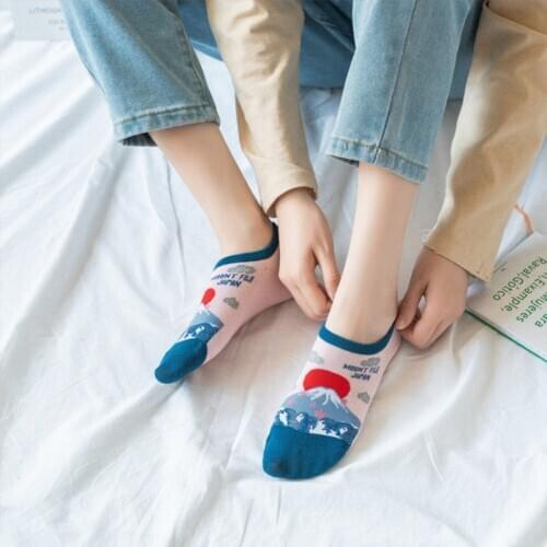 Japanese Men And Women Kawaii Socks Korea Deodorant Breathable Cute Boat Socks Low Cut Silicone Non-Slip Invisible Socks For Lov