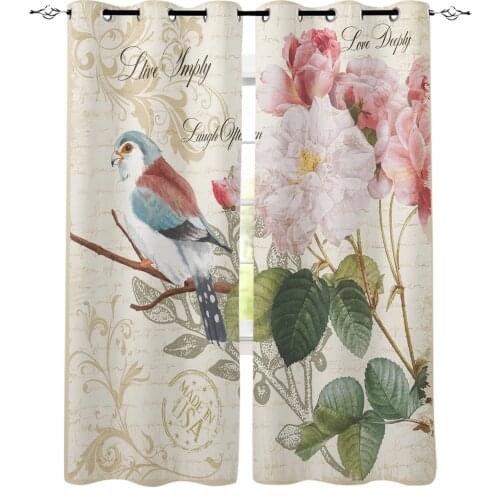 Vintage Letter Bird Rose Flower Retro Curtains for Kids Boys Girls Room Living Room Window Drapes Curtain Window Treatments