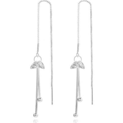 ZEMIOR Trendy Tassel Prevent Allergy Earrings For Women 925 Sterling Silver Round Bead With Clear Cubic Zirconia Drop Earring