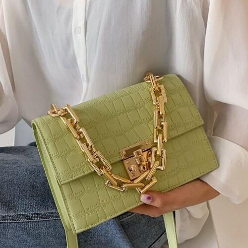 Women Frame Bag Gold Thick Chain Handbags For Women Flap Shoulder Bags Leather Trendy Satchel Purse Chic Crossbody Bag