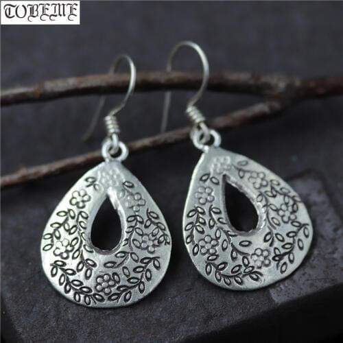 Handcrafted 100% 925 Silver Flower Earrings Thailand 925 Sterling Women Earrings Pure Silver Bohemia Drop Earrings