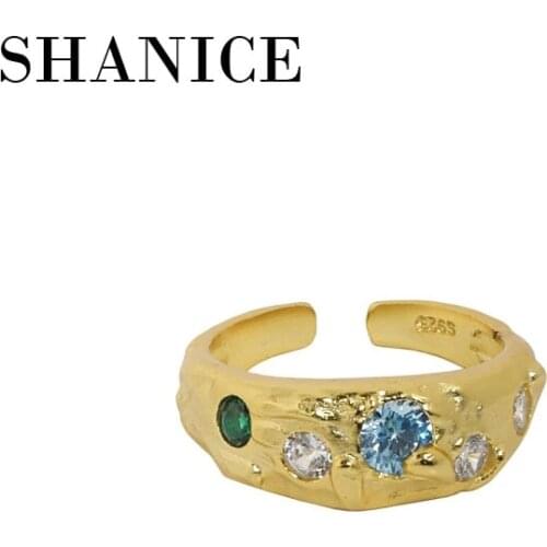 SHANICE S925 sterling silver Colorful Rainbow CZ Gold Ring For Women Girls Fashion Engagement Wedding Band Charm Party Jewelry