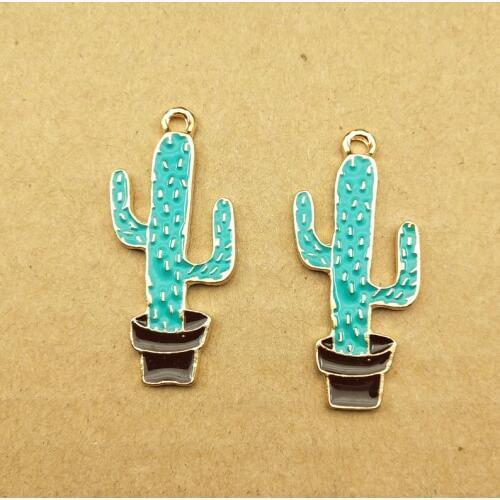 10pcs 18x40mm enamel cactus charm plant charm for jewelry making fashion charm necklace pendant