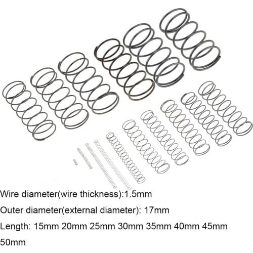 10PCS 1.5*17*15-50mm Spring Steel Small Compression Release Mechanical Return Spring Pressure Spring OD 17mm 1.5x17x15-50mm