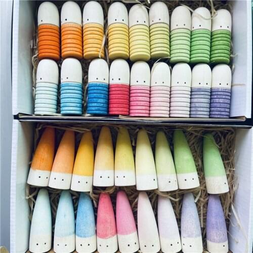 18pcs Rainbow Wooden Peg Dolls Toys Threaded Villain 6.5cm Kids Creative Loose Parts Nordic Wood Toys Montesori Educational Toys