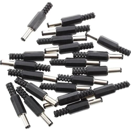 20 Pcs Black 2.5mm x 5.5mm DC Power Male Plug Jack Adapter