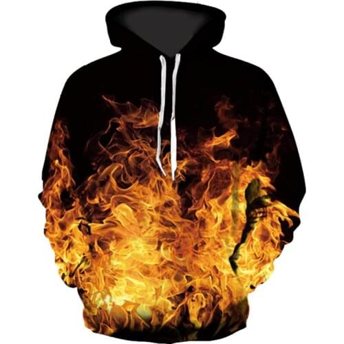 2021 fashion 3D printing Samadhi real smoke fire flame pattern Mens casual hoodie Suitable women couples Factory direct