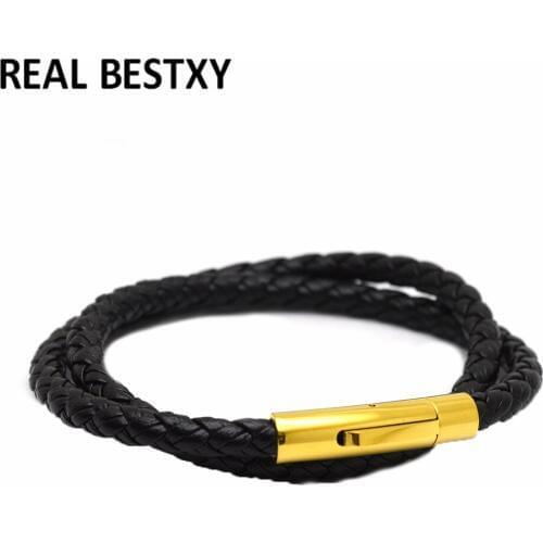 5pcs/lot engrave logo Fashion Simple Style Stainless Steel Mens Leather Bracelet Multi-color Black Leather Bangle For Boys Hand