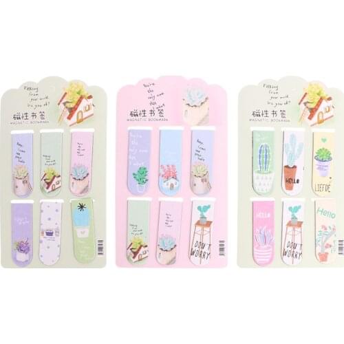 6pcs /Set Kawaii Oreo Cat Cactus Magnetic Bookmarks Books Marker of Page Stationery School Office Supply Paper Clip