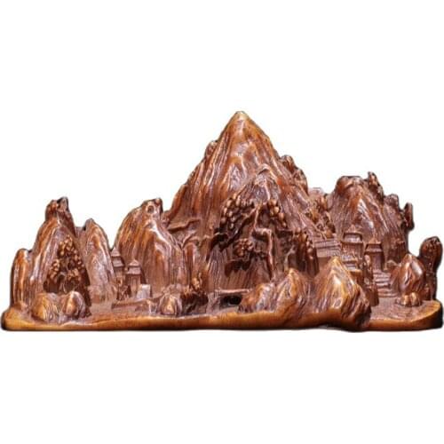 Boxwood precision carving wood landscape penholder family decoration collection