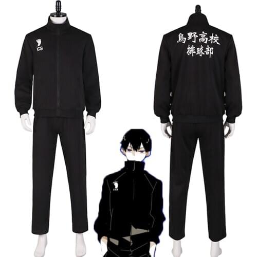 Anime Haikyuu Jacket Pants Cosplay Costume Black Sportswear Jersey Karasuno High School Volleyball Club Uniform XS-3XL C30K131